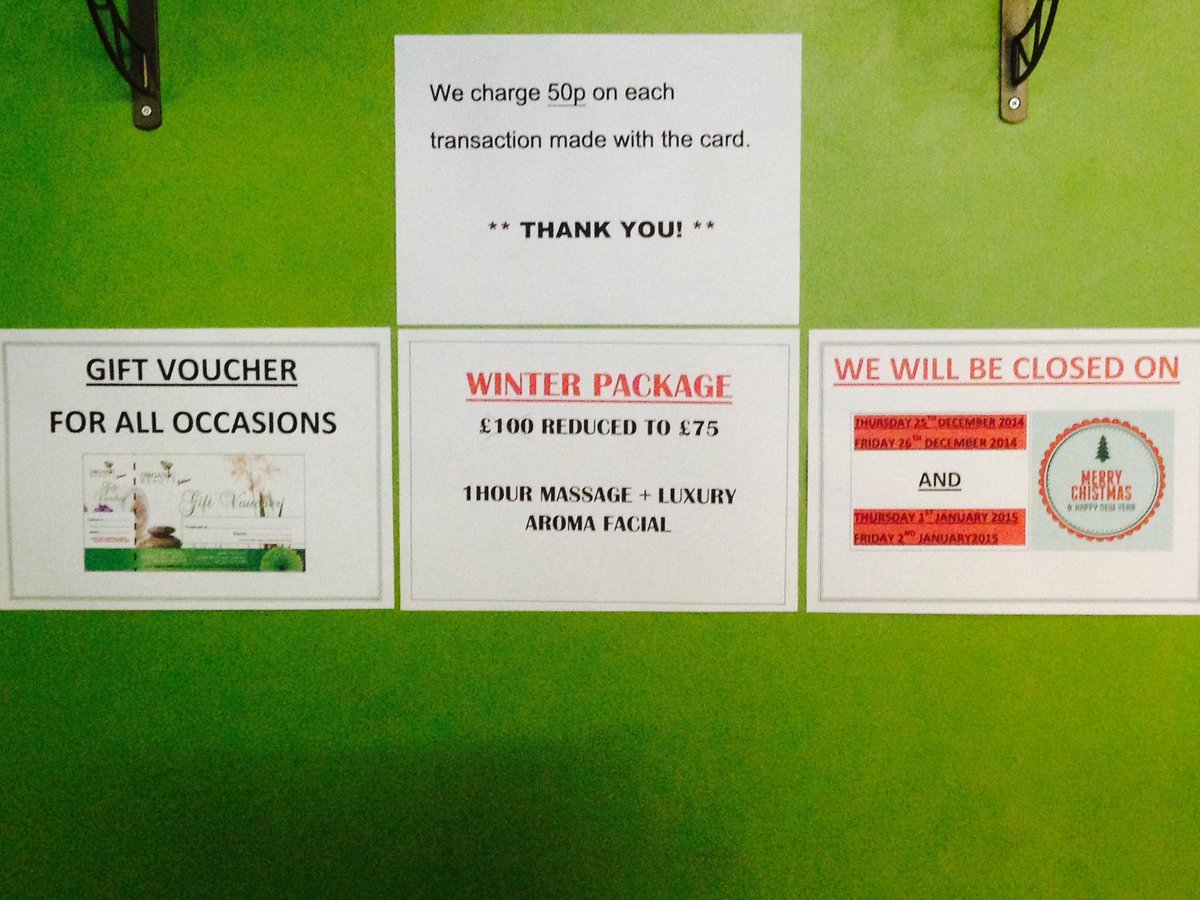 organic_spas's tweet photo. Gift vouchers, Winter package and closing dates..... have a busy thursday ;) http://t.co/ONcMTOzFFt