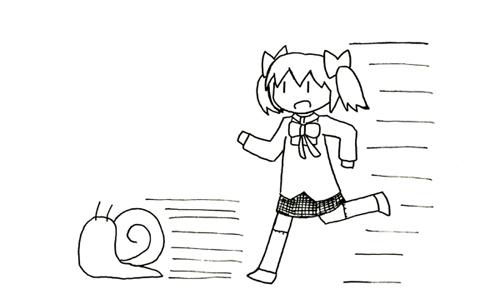 カタツムリと競走するまどか 