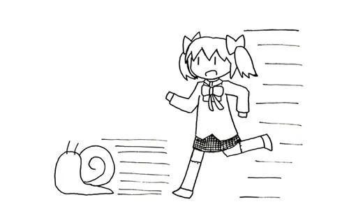 カタツムリと競走するまどか 