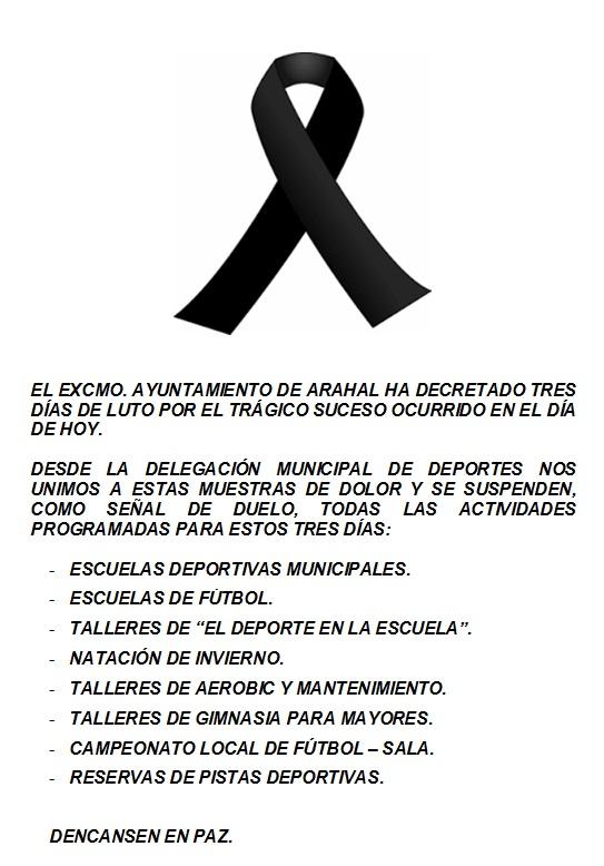 DeportesArahal's tweet photo. NOTA INFORMATIVA SOBRE LA SUSPENSIÓN DE LAS ACTIVIDADES DEPORTIVAS DEL EXCMO. AYUNTAMIENTO DE ARAHAL.@Arahalcomunica http://t.co/WolKAJ6WBg