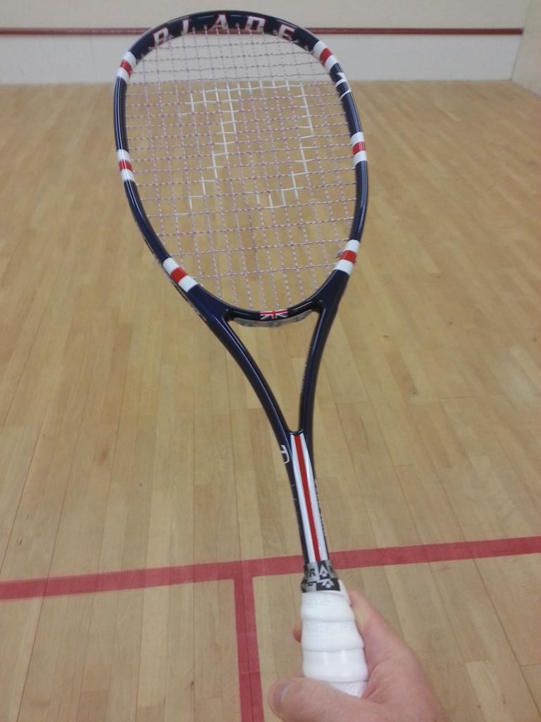 jimbob1965's tweet photo. About to have 1st hit with new @BladeSquashUK @joshsquashUK GB Nation series racket. Review to follow ... http://t.co/W8ZRwu56aN