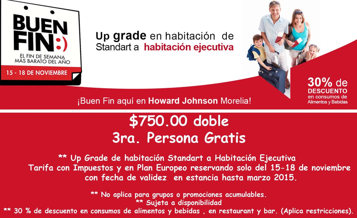 howardjohnsonmx's tweet photo. Descuentos, Tarifas Especiales, Ascenso a una habitación mayor.  Promoción Valida para viajar de Nov a Mar 2015. http://t.co/ajWXCywDVT
