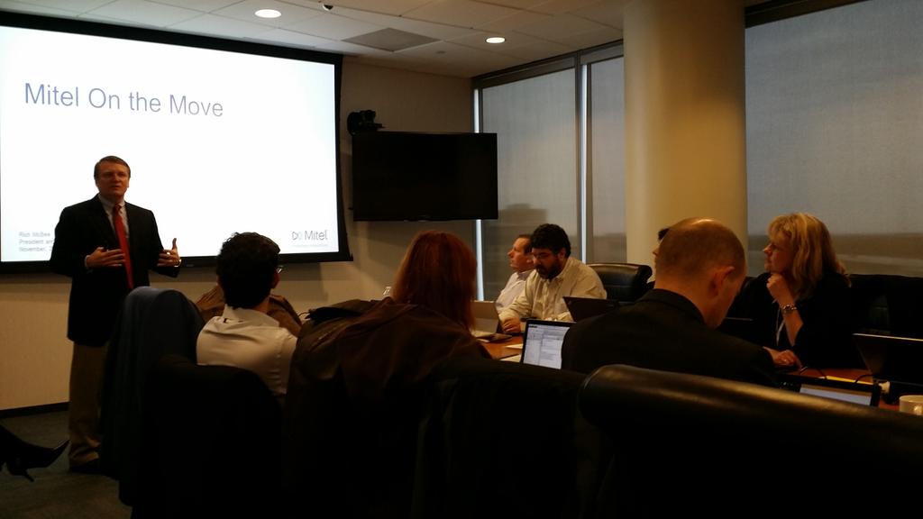 JonBrinton's tweet photo. .@Mitel CEO Rich Mcbee opens our Analyst event talking about the #NewMitel. #MitelOnTheMove #UCOMS #Cloud #CCTR http://t.co/eh0TIf1xEF