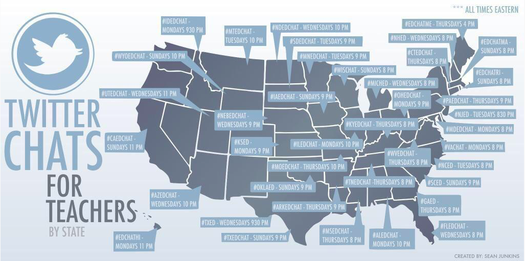 KAESPKansas's tweet photo. Map of Educational Twitter Chats by state, Day, and Time. #KSAdmin http://t.co/IgITowoUTJ
