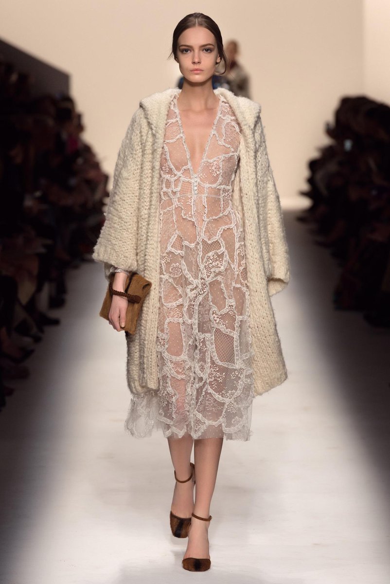 MaisonValentino's tweet photo. Barely there lace is balanced with a thick & heavy cashmere cardigan. Cosy yet sensual. #FallWinter1415 #instoresnow http://t.co/rt1DDuqBGi