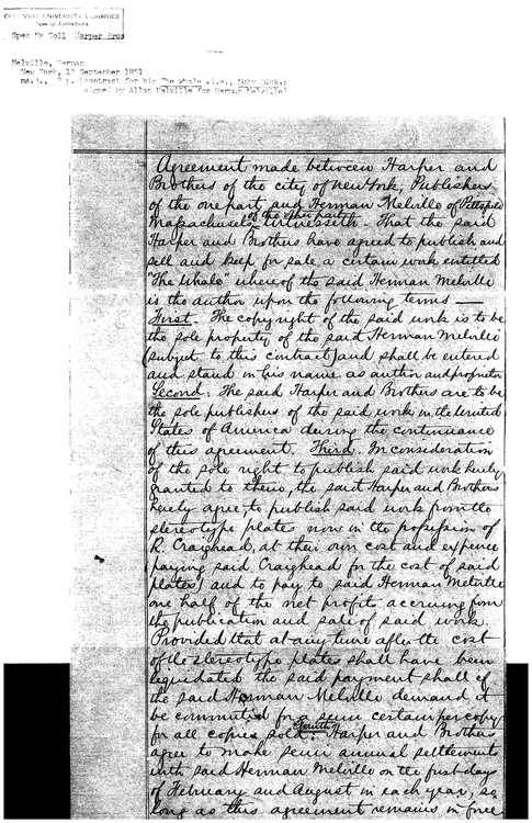 Lit_Books's tweet photo. Herman Melville's publishing contract for Moby-Dick, made 163 years ago with Harper and Brothers, New York* http://t.co/v5Wv9vMYfS