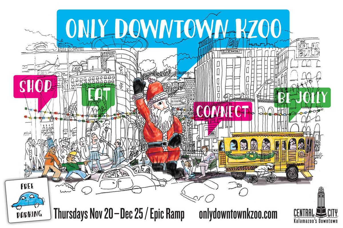 DiscoverKzoo's tweet photo. Shop. Eat. Connect. &amp; Be Jolly this holiday season in @DwntwnKalamazoo! And enjoy FREE PARKING THURSDAYS! http://t.co/lMWRzVOlN5