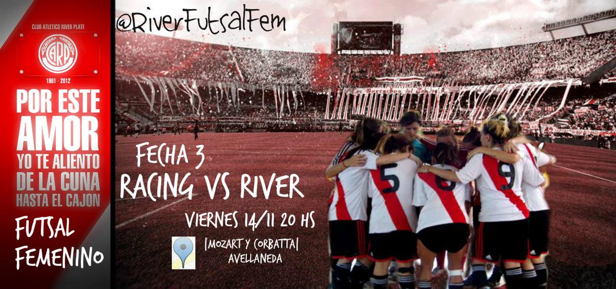 RiverFutsalFem's tweet photo. Mañana las chicas de #River visitan a #Racing en Avellaneda. 4ta, 3ra y 1ra Divisiòn. #VamosRiver http://t.co/6JRiV35Gwq