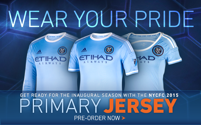 MLSGear's tweet photo. Be the first to get the ALL NEW 2015 #NYCFC 2015 Primary Kit! #NYCFCRevealed #MLS http://t.co/NMZkv9tTxT http://t.co/jgnHbrIUg5