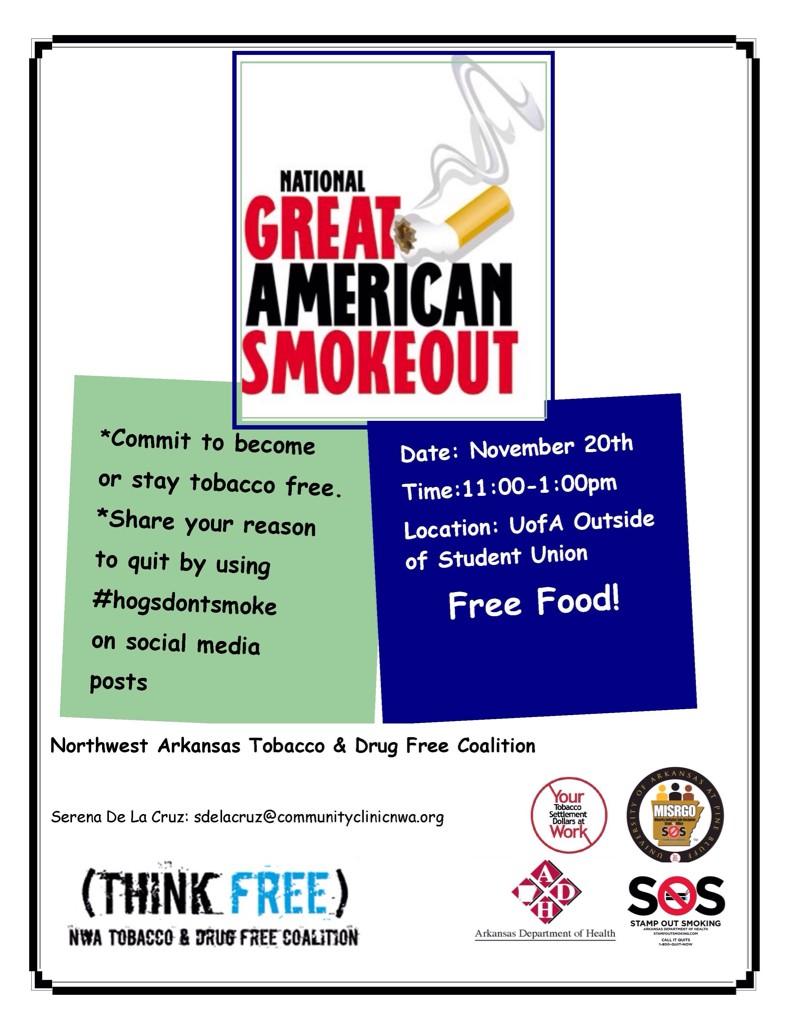 UarkRelay4Life's tweet photo. It's Lung Cancer Awareness Month! Share your reasons for being tobacco free/for quitting tobacco with #hogsdontsmoke http://t.co/wtAlri5LG3