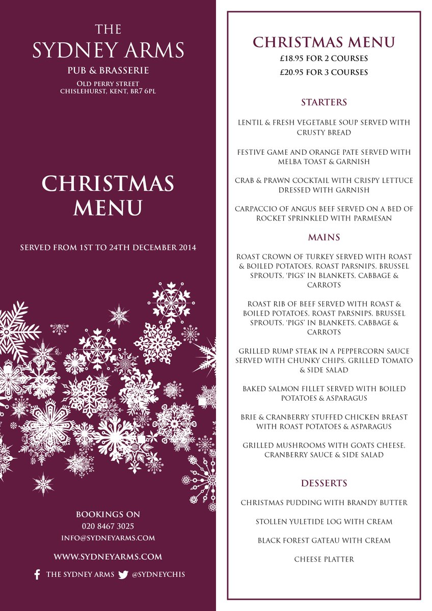 SydneyChis's tweet photo. Are you yet to have made plans to eat in December? Take a look at our festive menu and call us to make a booking! http://t.co/CFdJeiDANW