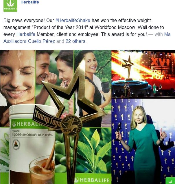 mealreplacement's tweet photo. RT @herbalvitality: #Herbalife F1 Shake has won " Product Of The Year 2014" award at Worldfood in Moscow. #24fit http://t.co/cYzSyEl97T