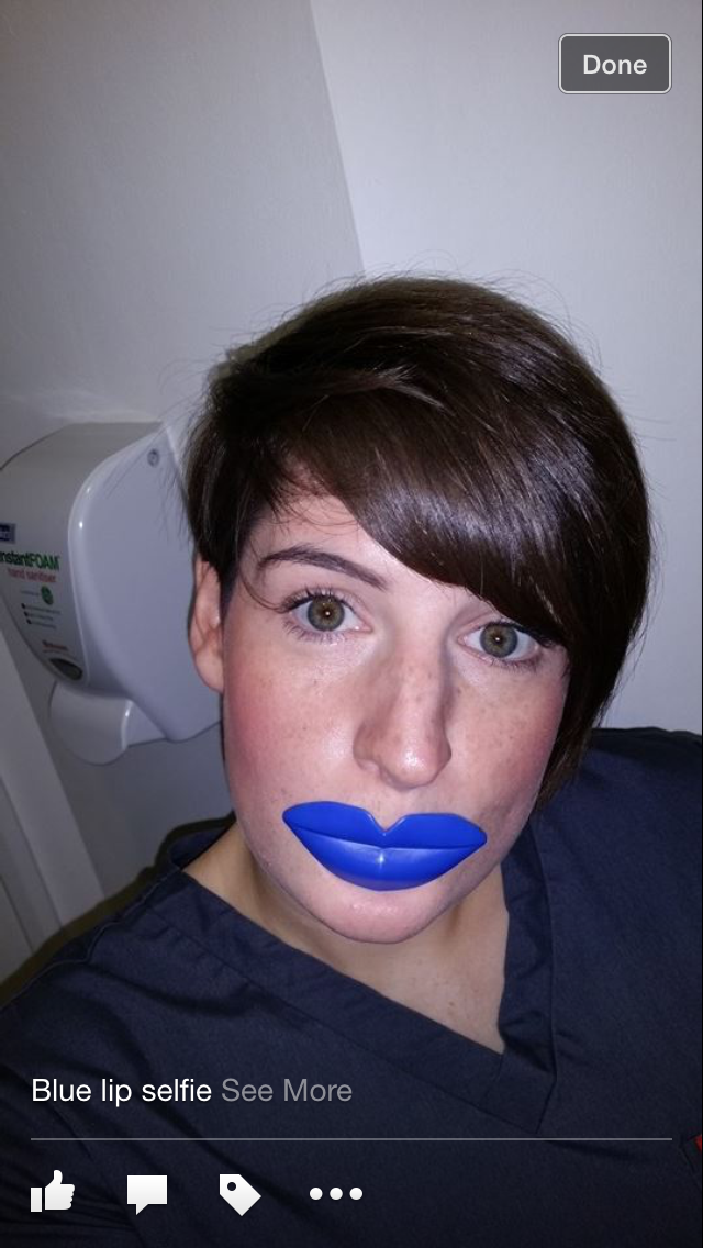 c_w_smiles's tweet photo. Dental nurse @AnnaBayliss sporting her new look #bluelipselfie for mouth cancer awareness month @mouthcancerorg http://t.co/vlsGVap2iE