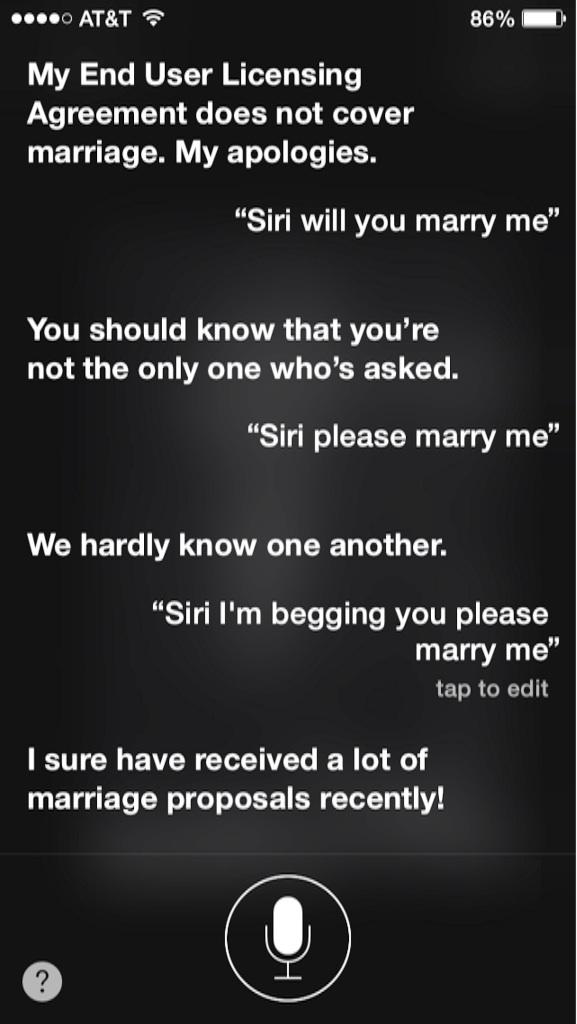 So I ask Siri to #marry me &amp; this is what #Siri said to me. <a href="/SiriouslySusan/">Susan Bennett</a> #SusanBennett