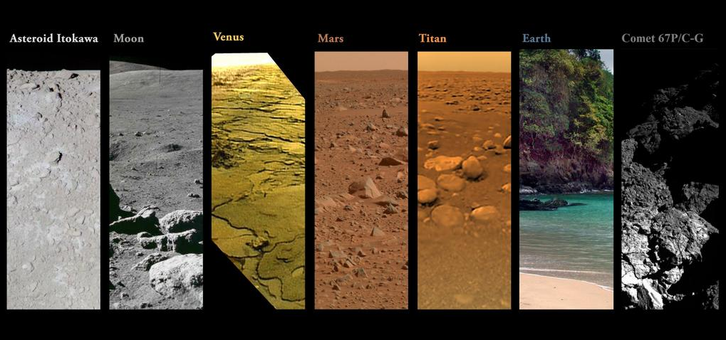 In one image: Every celestial object we've landed on (excluding crash landings on Jupiter &amp; Eros). HT <a href="/Astro_Govert/">Govert Schilling</a>