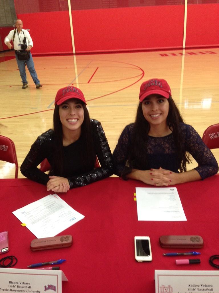 CoachCDE's tweet photo. We can now officially welcome Andee and Bianca Velasco to the LMU Womens Basketball family!  LOVE this class of 2015! http://t.co/x78RTZEauj