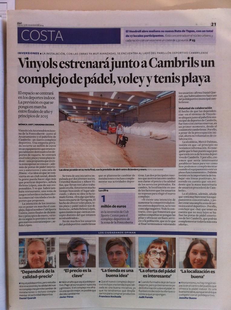 Hoy tenemos presencia en Diari de Tarragona! Vamoooos #cub #diariTarragona #creciendo #club