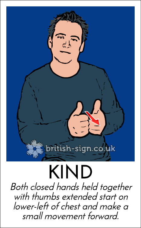 BritishSignBSL's tweet photo. Today's #BritishSignLanguage sign is: KIND #WorldKindnessDay http://t.co/wWzyBOjkfZ