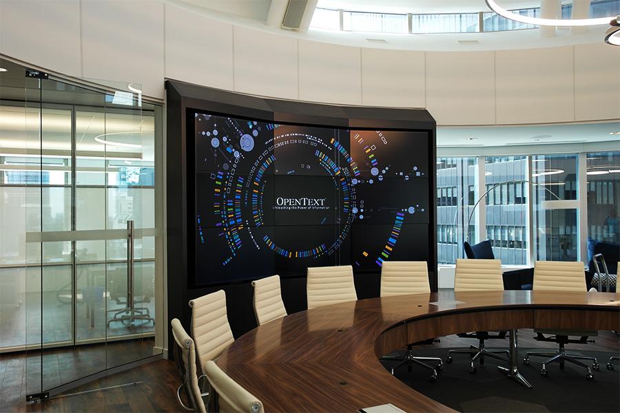Gridcast's tweet photo. Photos of the #digitalsignage we implemented for @OpenText's new corporate office in Toronto. http://t.co/WcjKJsYjL6
