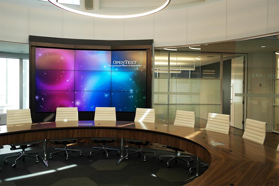 Gridcast's tweet photo. Photos of the #digitalsignage we implemented for @OpenText's new corporate office in Toronto. http://t.co/WcjKJsYjL6