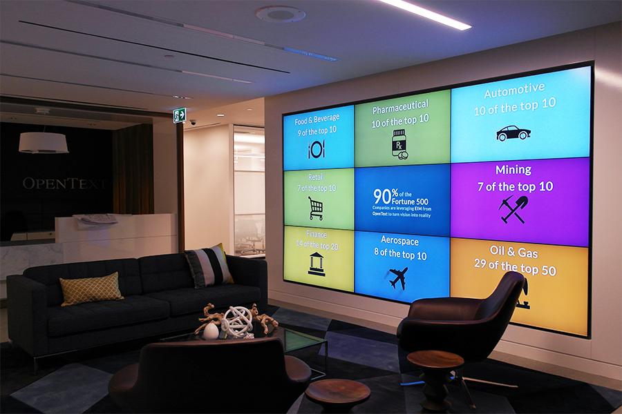 Gridcast's tweet photo. Photos of the #digitalsignage we implemented for @OpenText's new corporate office in Toronto. http://t.co/WcjKJsYjL6