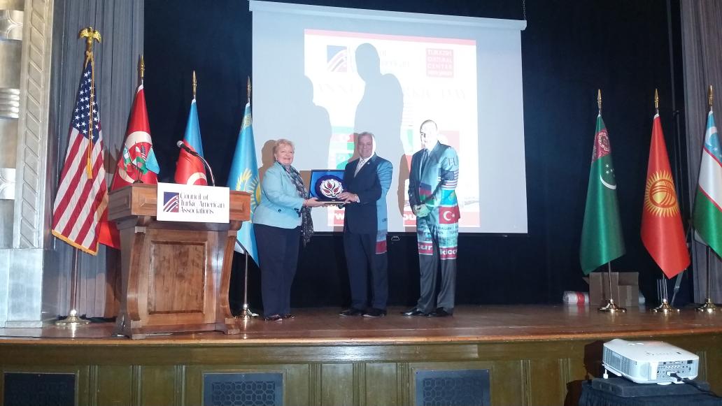 TCCNJ's tweet photo. CTAA President Furkan Kosar presents a gift to Senate President Stephen Sweeney and Senator Diane Allen #Turkic Day http://t.co/gnER5RdgqJ