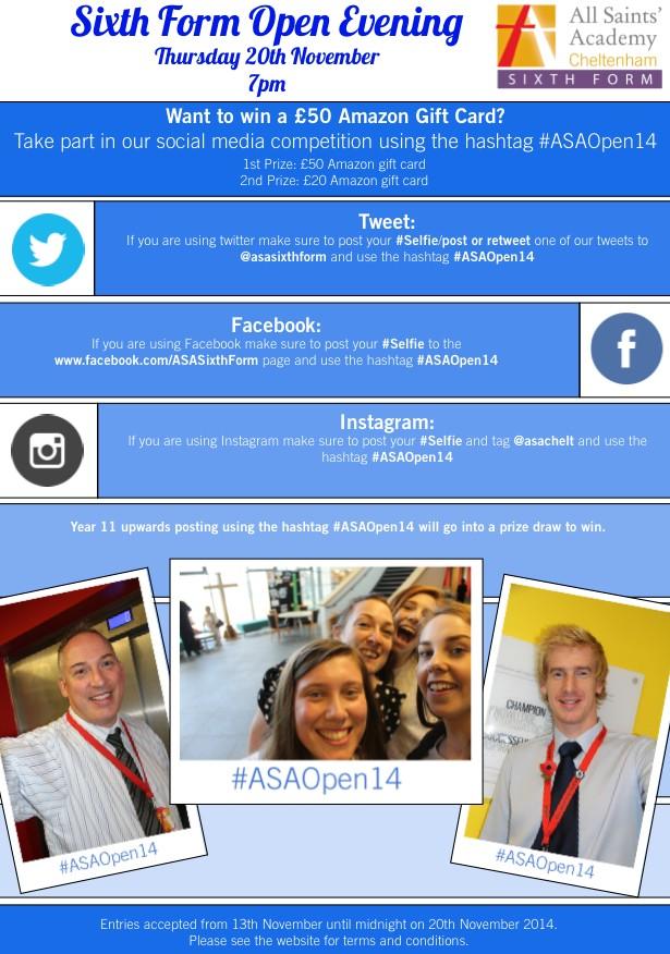 asachelt's tweet photo. Check out our comp - you can win a £20 or £50 amazon voucher! Just tweet about our @ASASixthForm Open Eve #ASAOpen14 http://t.co/hF49cfQ5D4