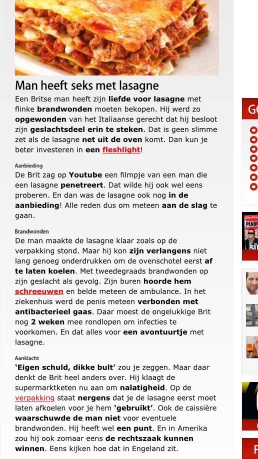 LisanneVg's tweet photo. 'Man heeft seks met lasagne' http://t.co/ef4oNMHeJw