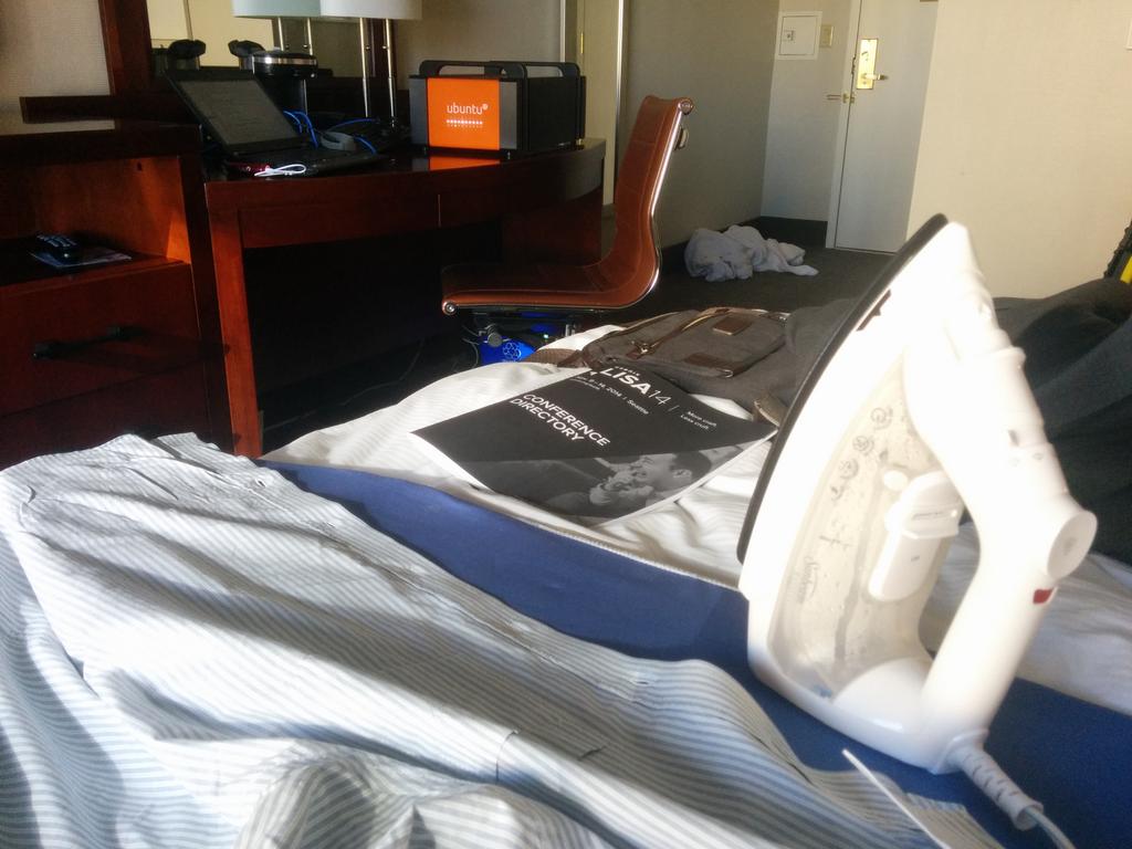 DustinKirkland's tweet image. It took longer to iron my shirt than to deploy #Ubuntu #OpenStack while practicing for my #USENIX #LISA14 talk today!