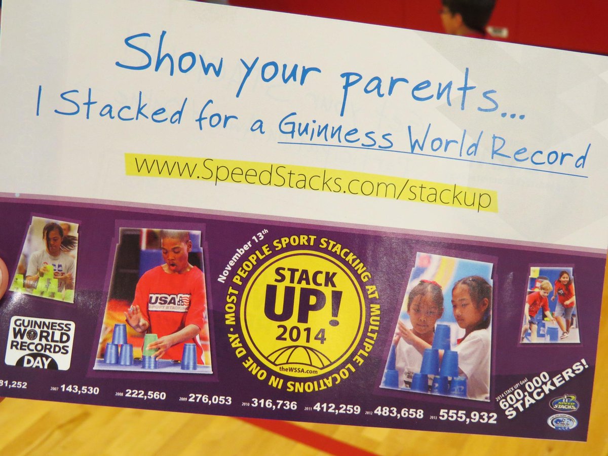 Geneva304's tweet photo. @Geneva304's Fabyan Elementary students help go for a world record in sport stacking #GWRday #2014STACKUP http://t.co/lpPJ8nVq88