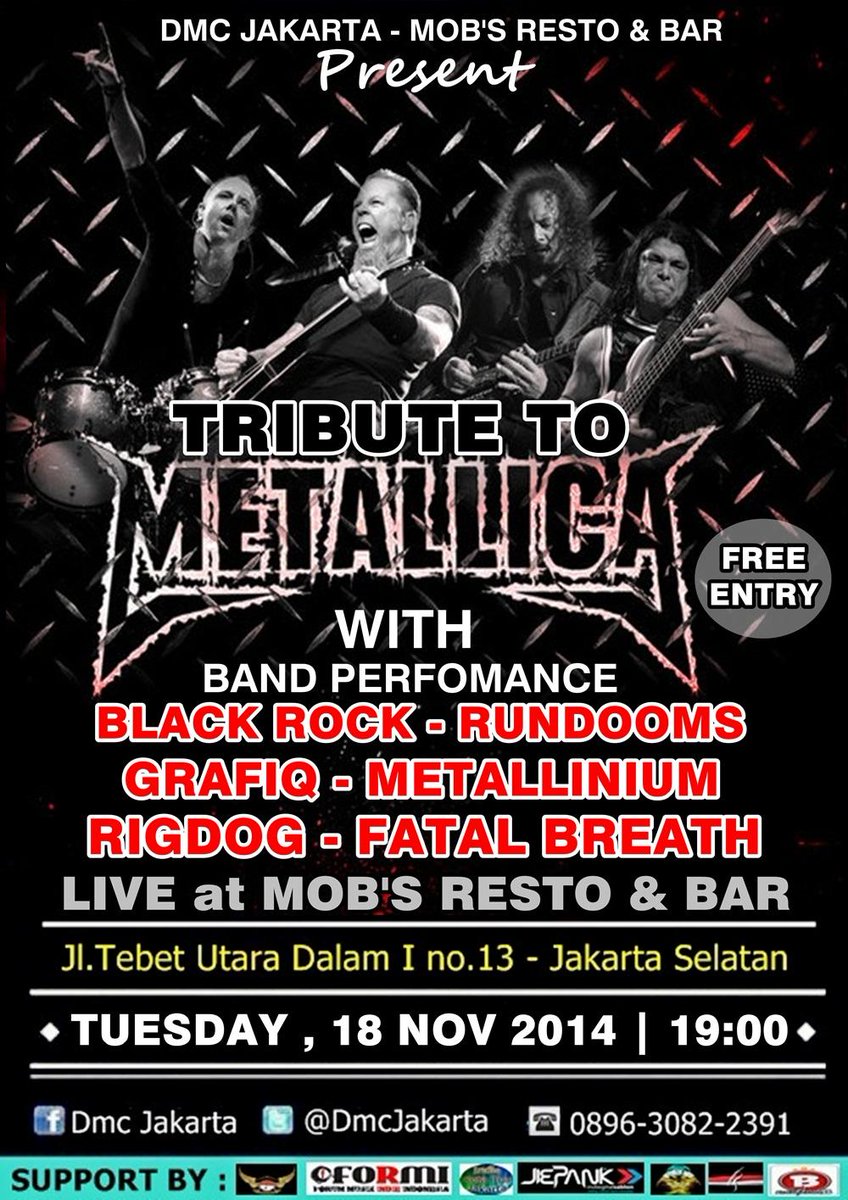 TRIBUTE TO METALLICA at MOB'S , TEBET | 18/11/14 | Free entry | <a href="/Indie_bicara/">Indie Bicara</a> <a href="/DuniaIndie/">Dunia Indie</a> <a href="/IndieBicaraJKT/">Indie Bicara Jakarta</a> @mave_magz