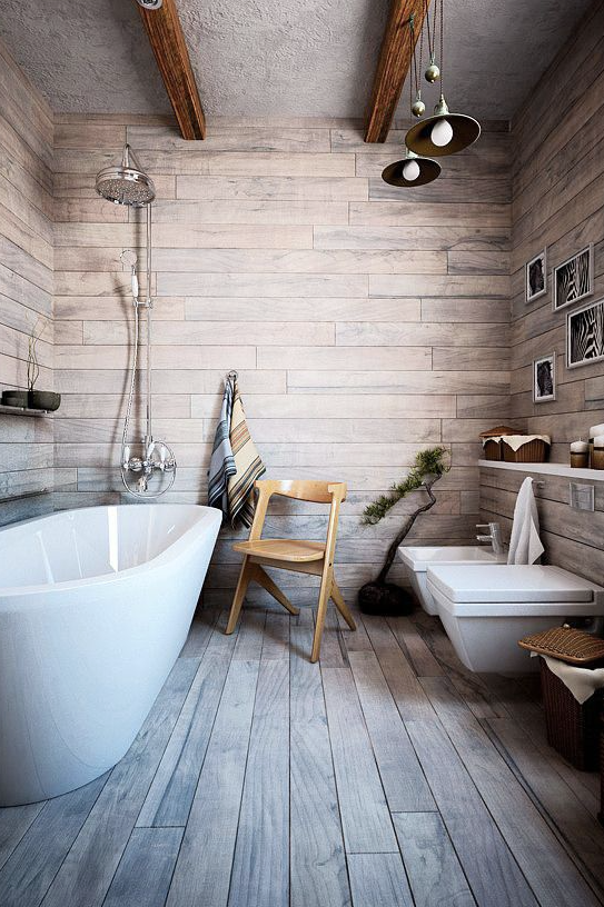 Such an intriguing colour of wood which makes for a fascinating interior! #InteriorDesign #Bathroom