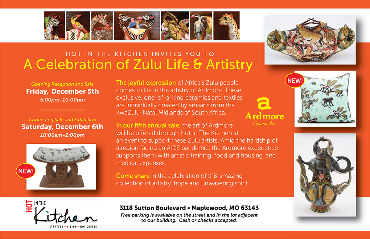 HITK_STL's tweet photo. HITK and @MPAonline invite you to a celebration of Zulu life and artistry on December 5 - 6! #Maplewood #Art http://t.co/3X1hc7o320