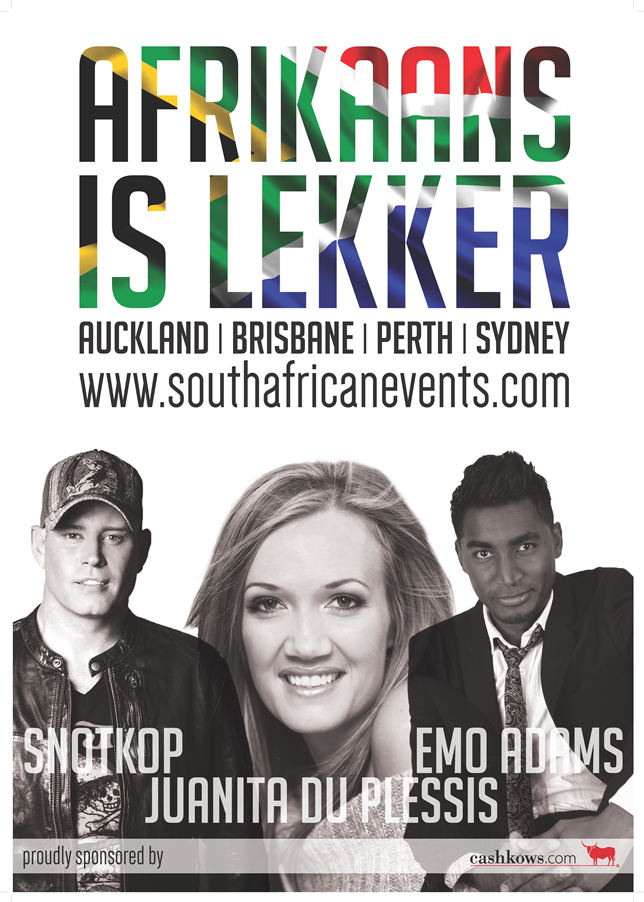 saeventsworld's tweet photo. @sa_artists @JduPlessis @emoadams @Snotkop_Henning Die Groot  Afrikaanse Optrede nog in Aus en NZ #Afrikaansislekker http://t.co/RqD7Q7FkSy