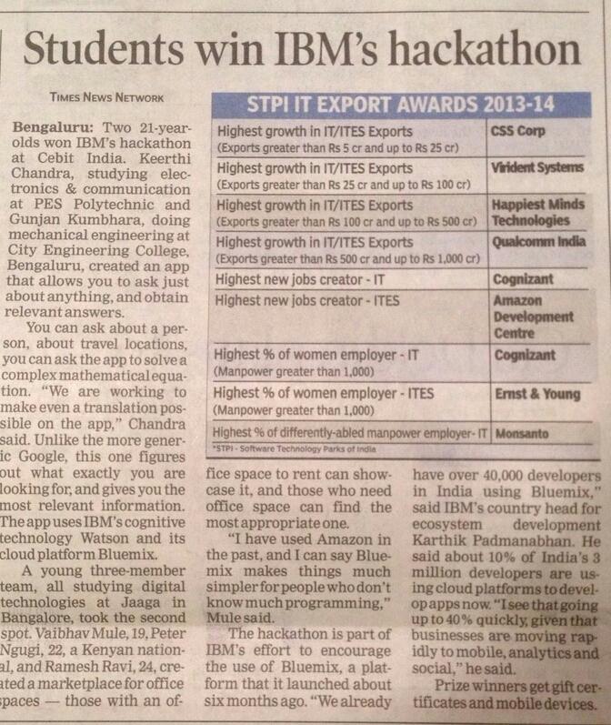 preetig75's tweet image. #IBMBluemix cool platform on #IBMSoftlayer Students win Hackathon @KC_Kaustubh @ajityohannan @IBMIndiaNews #ibmcloud