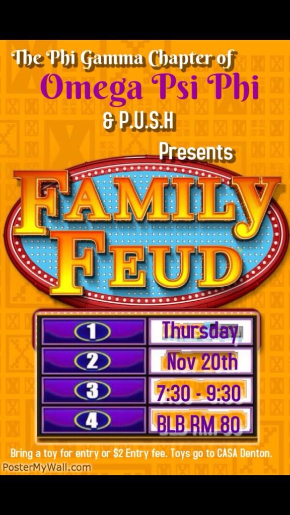 UNTPUSH's tweet photo. PUSH &amp; Phi Gamma Toy Drive Kickoff! Don't Miss It! #UNTFamilyFeud #OmegaPsiPhi #UNT #FosterCareAwareness http://t.co/79XVrgW88s