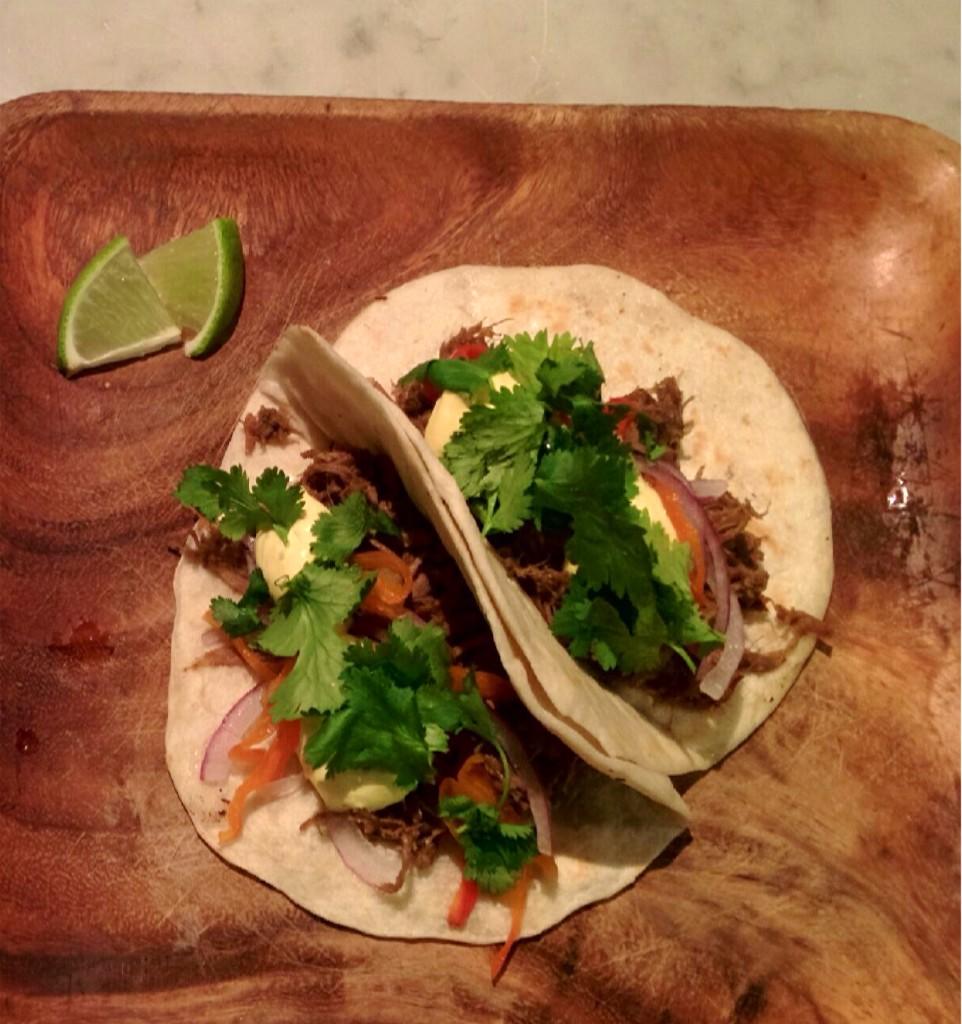 cochonbutcher's tweet photo. Jerk #goat #taco, y'all. #dinner http://t.co/ESAANlRtt2