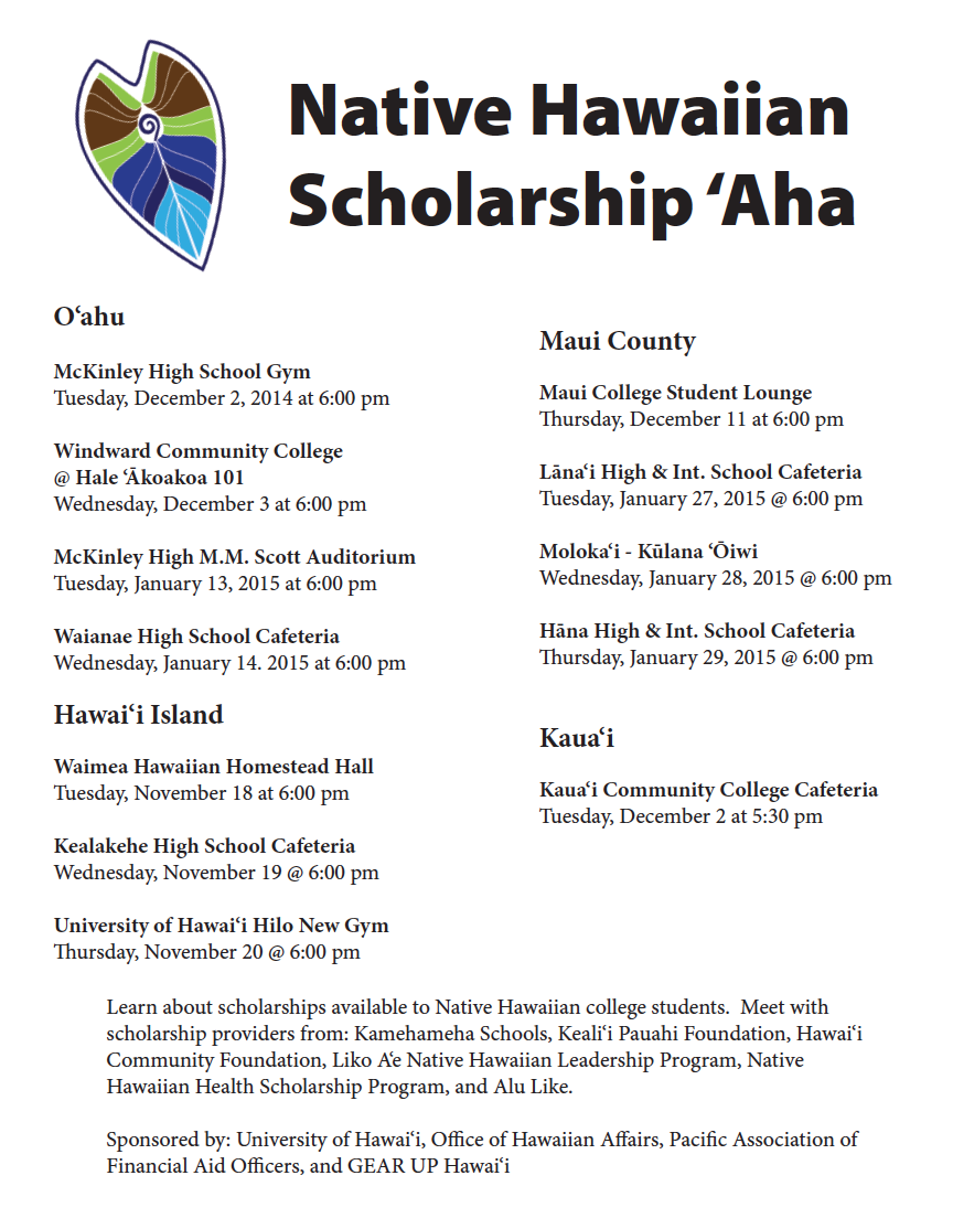Get money to pay for college! The Native Hawaiian Scholarship ʻAha starts 11/18/14. Proudly sponsored by <a href="/oha_hawaii/">OHA</a>.