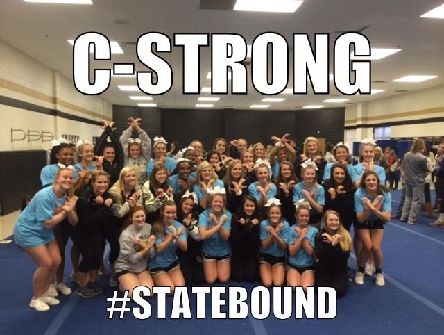 CarrolltonCheer's tweet photo. Us with our Coosa #sisters!! Can't wait to watch them kill it at #GHSA finals on Saturday! #family #ALLIN #CSTRONG http://t.co/TmYlJdLf6Y