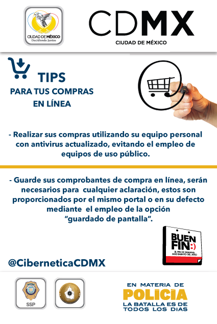 #TipsSSPDF Si vas a realizar compras en línea, hazlo desde un equipo personal #BuenFinCDMX @CiberneticaCDMX