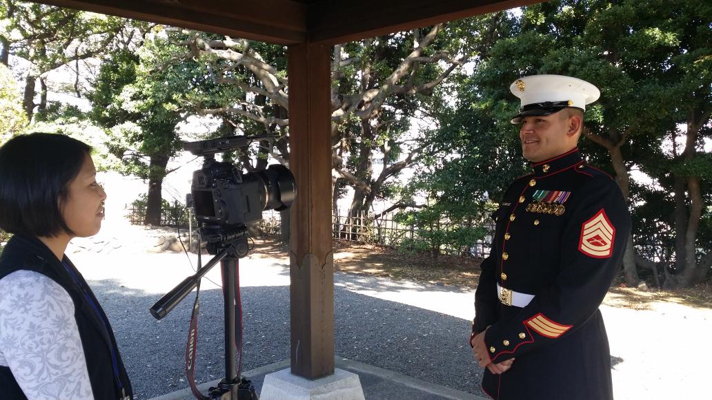 IIIMEFBand's tweet photo. The Enlisted Conductor, GySgt Gaxiola, gets interviewed. http://t.co/An1hTQFmcw