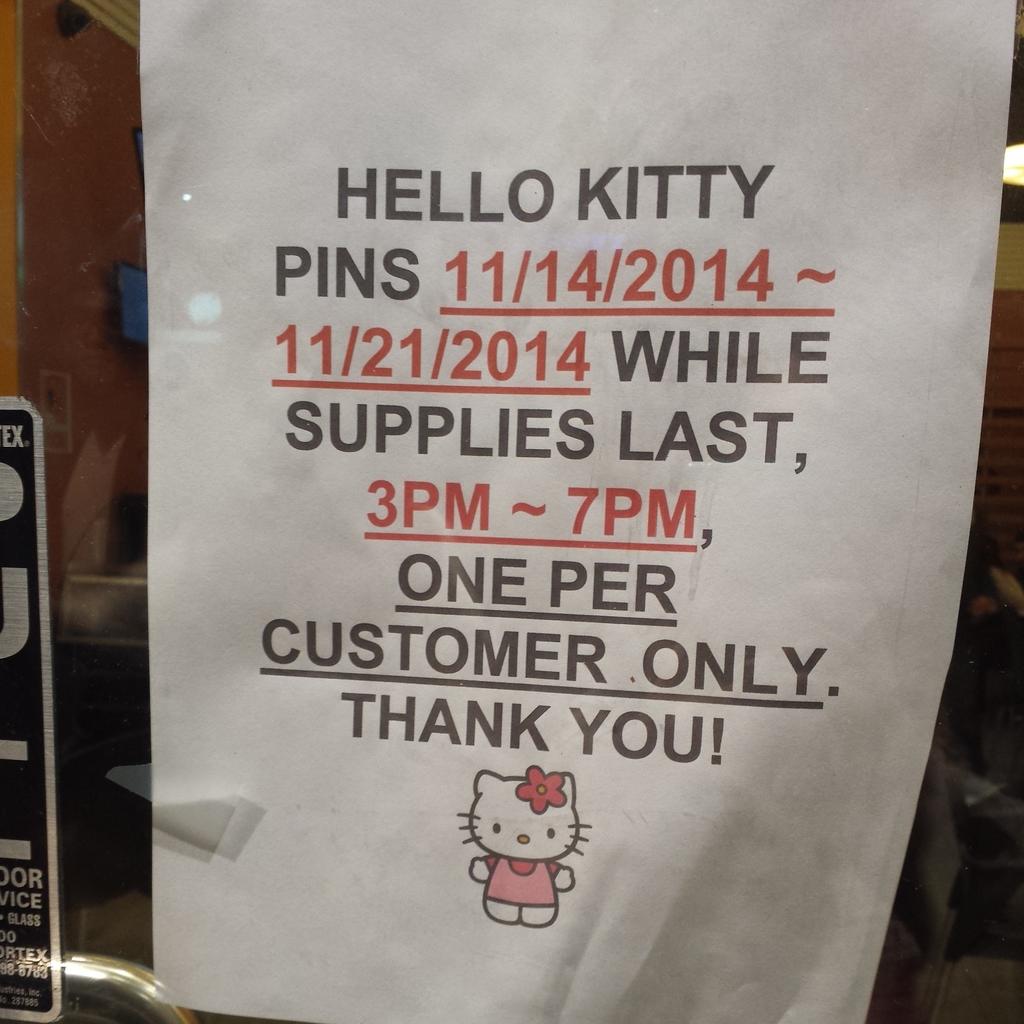 YummyCode's tweet photo. Attention all #HelloKittyHungryHunt hunters! @MyLollicup starts distributing their pins from 3pm-7pm! Let's do this! http://t.co/Qg3vBSJ2YM