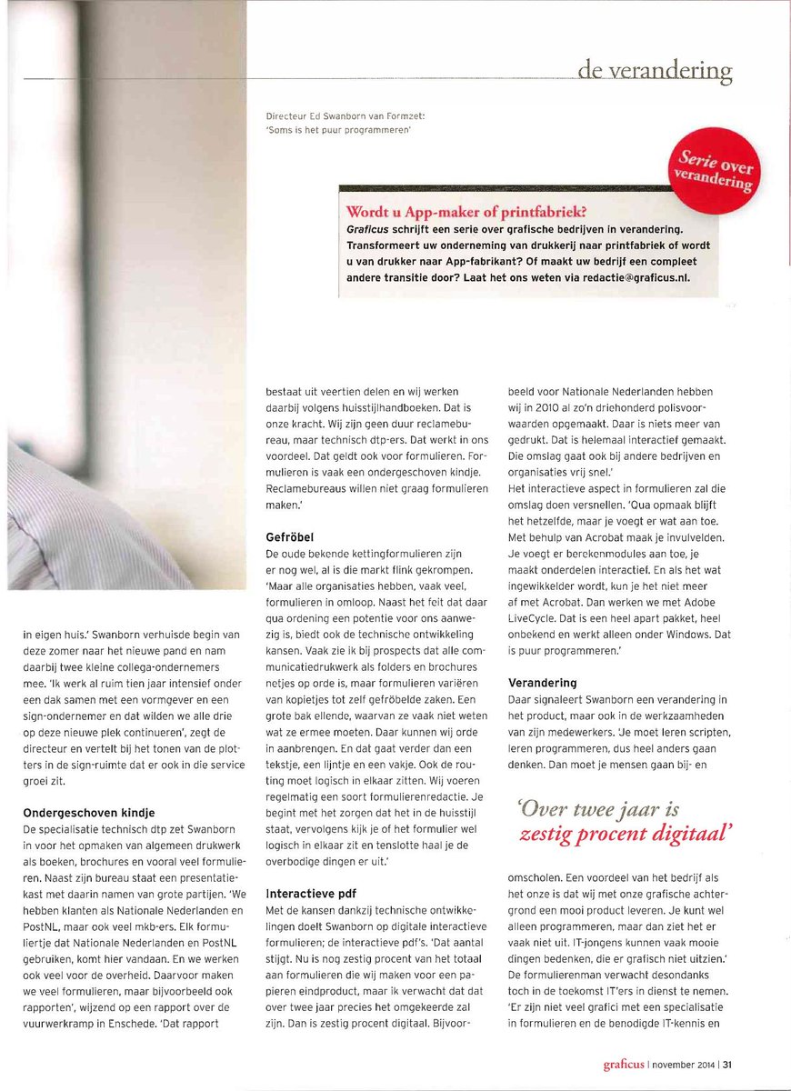 Formzet's tweet photo. Mooi artikel in het grootste grafische maandmagazine van Nederland. #trots #formzet @CTPbv http://t.co/MNF6OJG2zW