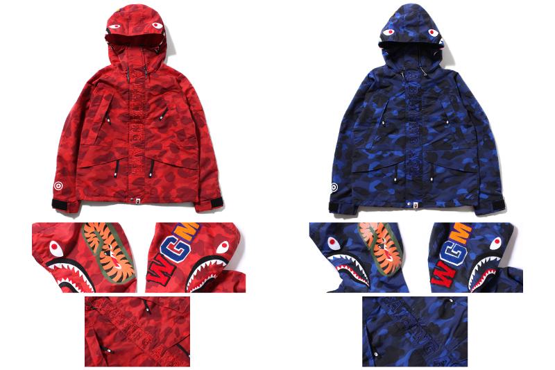 シャークモチーフをフードに部分に配し、BAPE® COLOR CAMOを採用した 