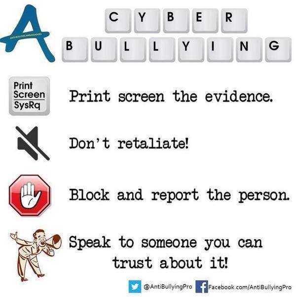 If you or someone you know is being cyber bullied follow our top tips. 
More advice/support at anitbullyingpro.com