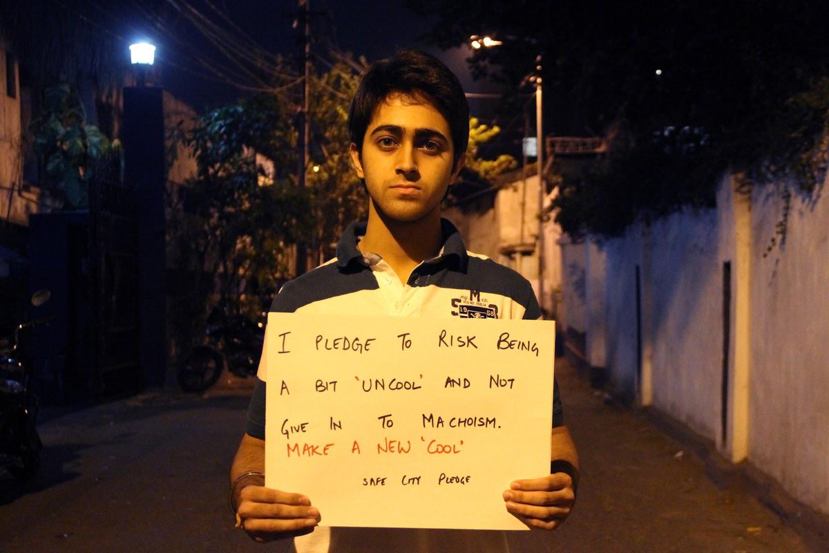 BlankNoise's tweet photo. "Pledge to risk being a bit uncool + not give into machoism.Make New Cool" #SafeCityPledge #ARealMan #MenEngage http://t.co/9udojRzT7P