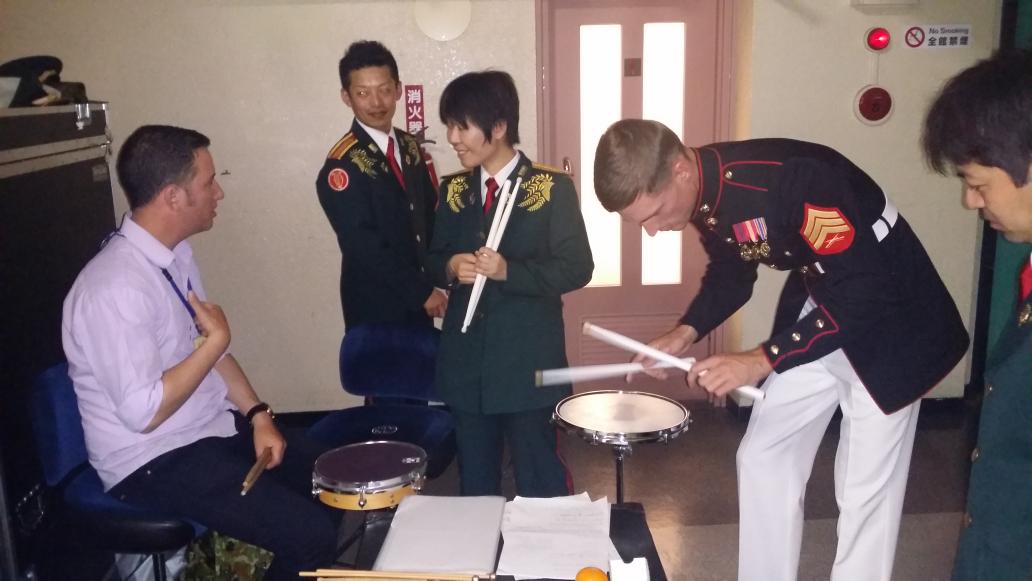 IIIMEFBand's tweet photo. Drummers from Australia, Japan, and U.S. share music and techniques back stage. http://t.co/wjeZvJAyex