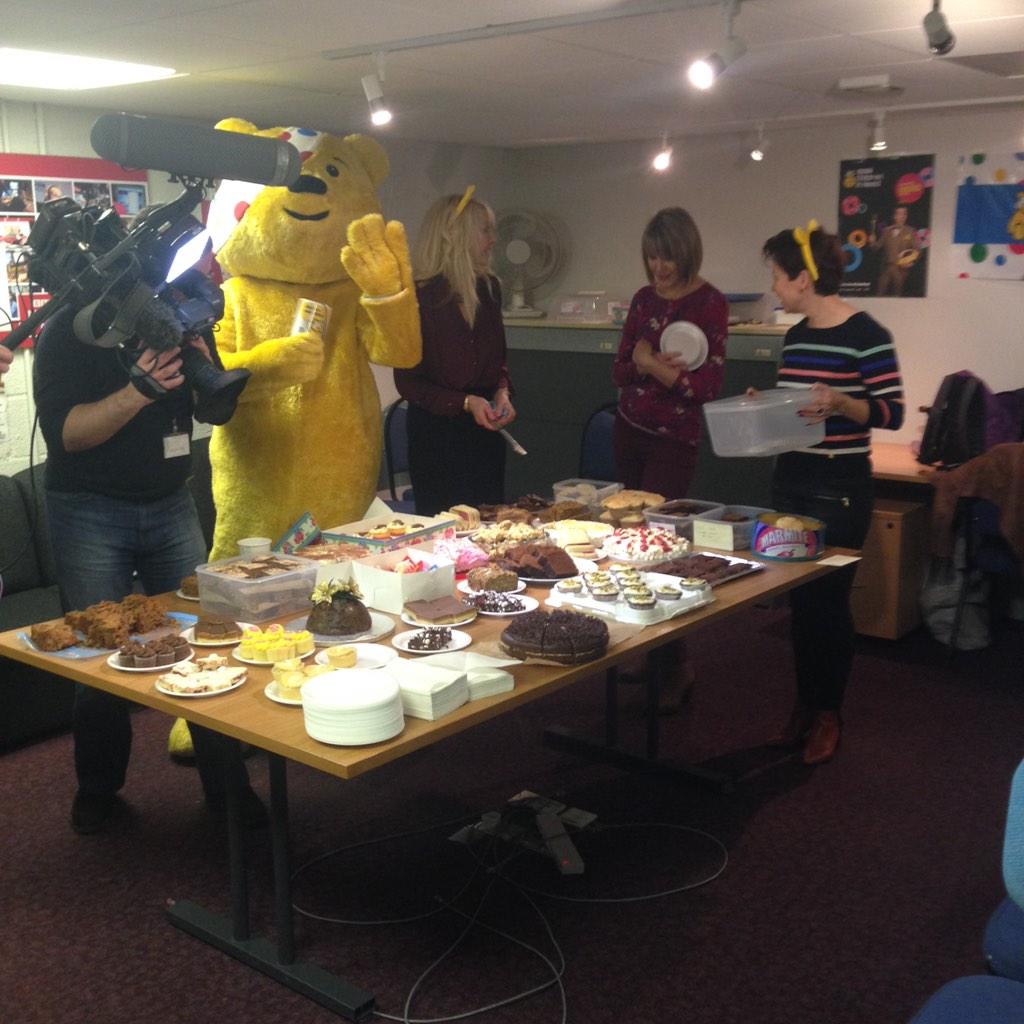 Ailser99's tweet image. It&apos;s the bbc newsroom #ChildrenInNeed cake sale! Best &apos;work&apos; day of the year! #avoidingthecamera lol
