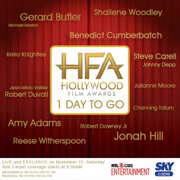 SKYserves's tweet photo. Catch the Hollywood Film Awards LIVE via satellite tomorrow, only on RTL CBS Entertainment, via SKYcable! #SKYcableHD http://t.co/KlUOOVXbvY
