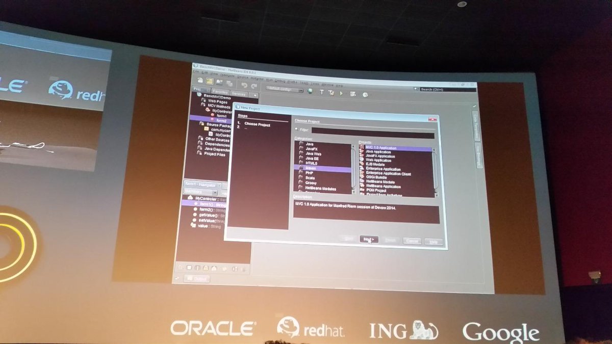 GoossensMichael's tweet photo. #sneakpeak of #netbeans tooling for the #mvc1 spec. #devoxx #dv14 http://t.co/IrTcSOBIhn